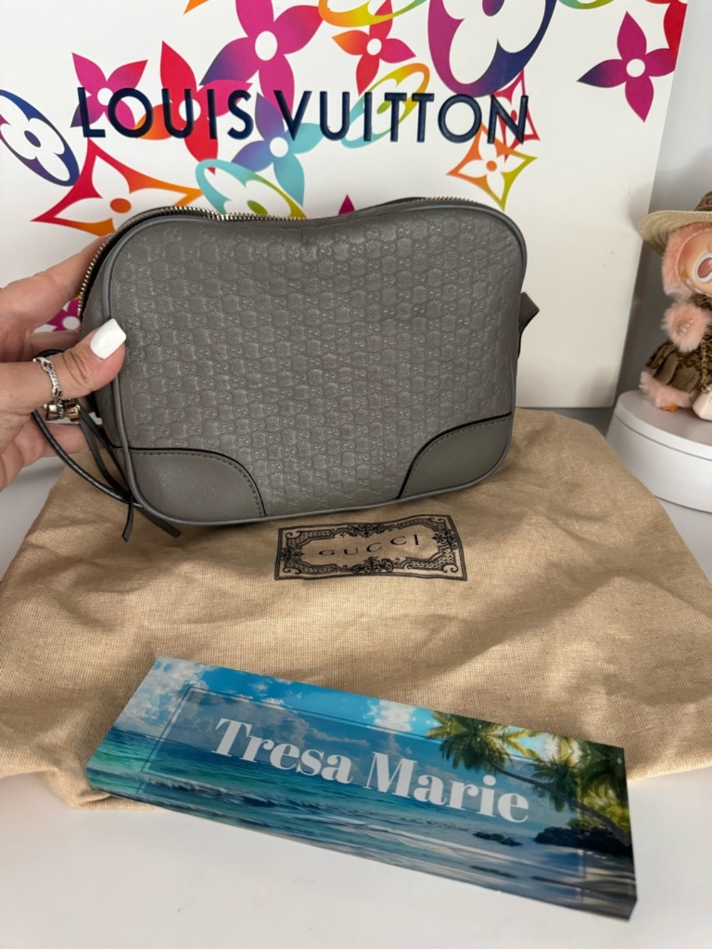 Louis Vuitton Taupe Gray Monogram Embossed Crossbody Bag